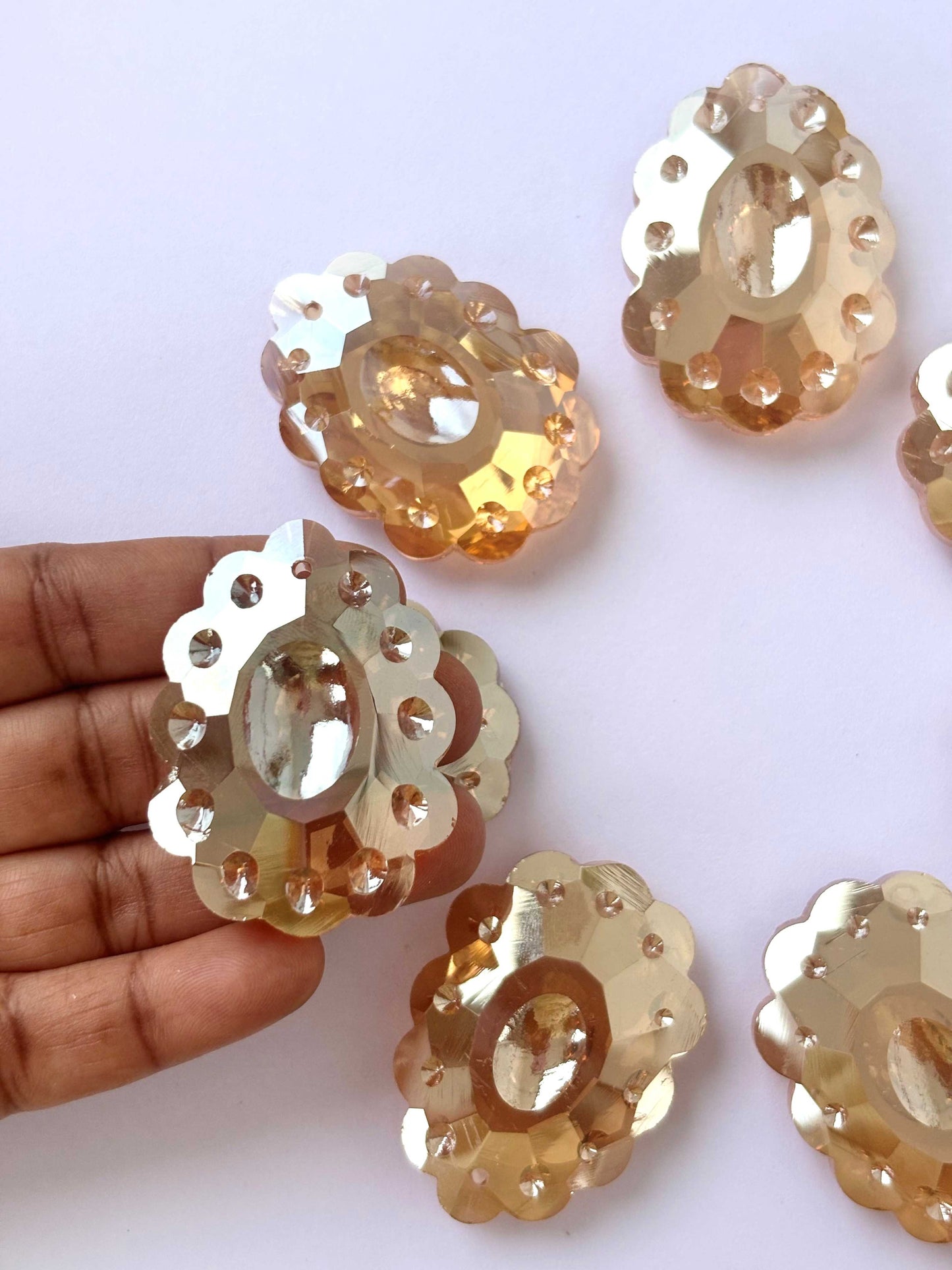 Champagne Scalloped Oval Faceted Glass Beads