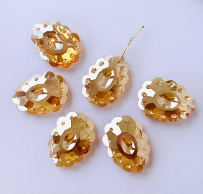 Champagne Scalloped Oval Faceted Glass Beads