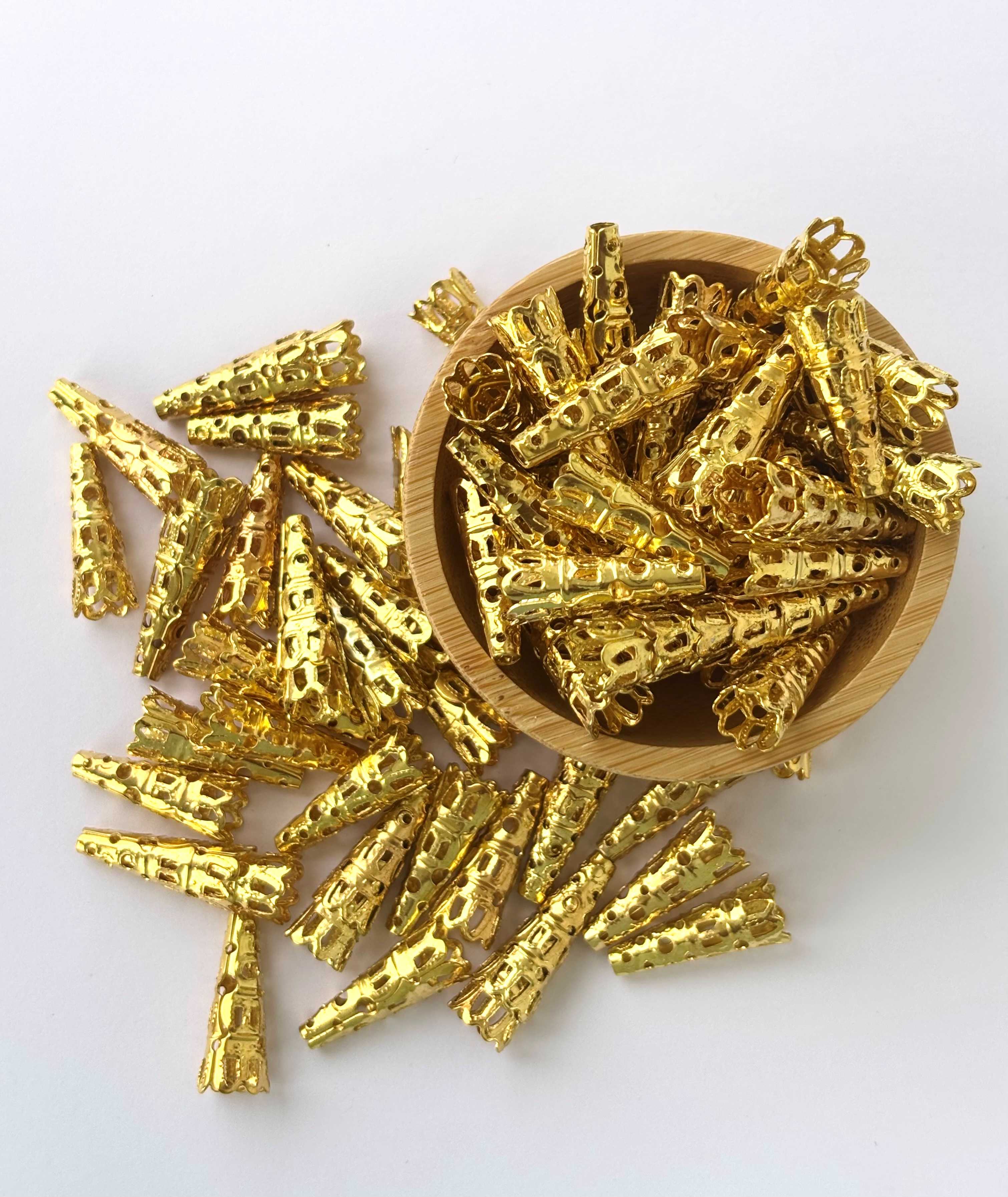 Long Gold Filigree Cone Bead Caps 22x9MM
