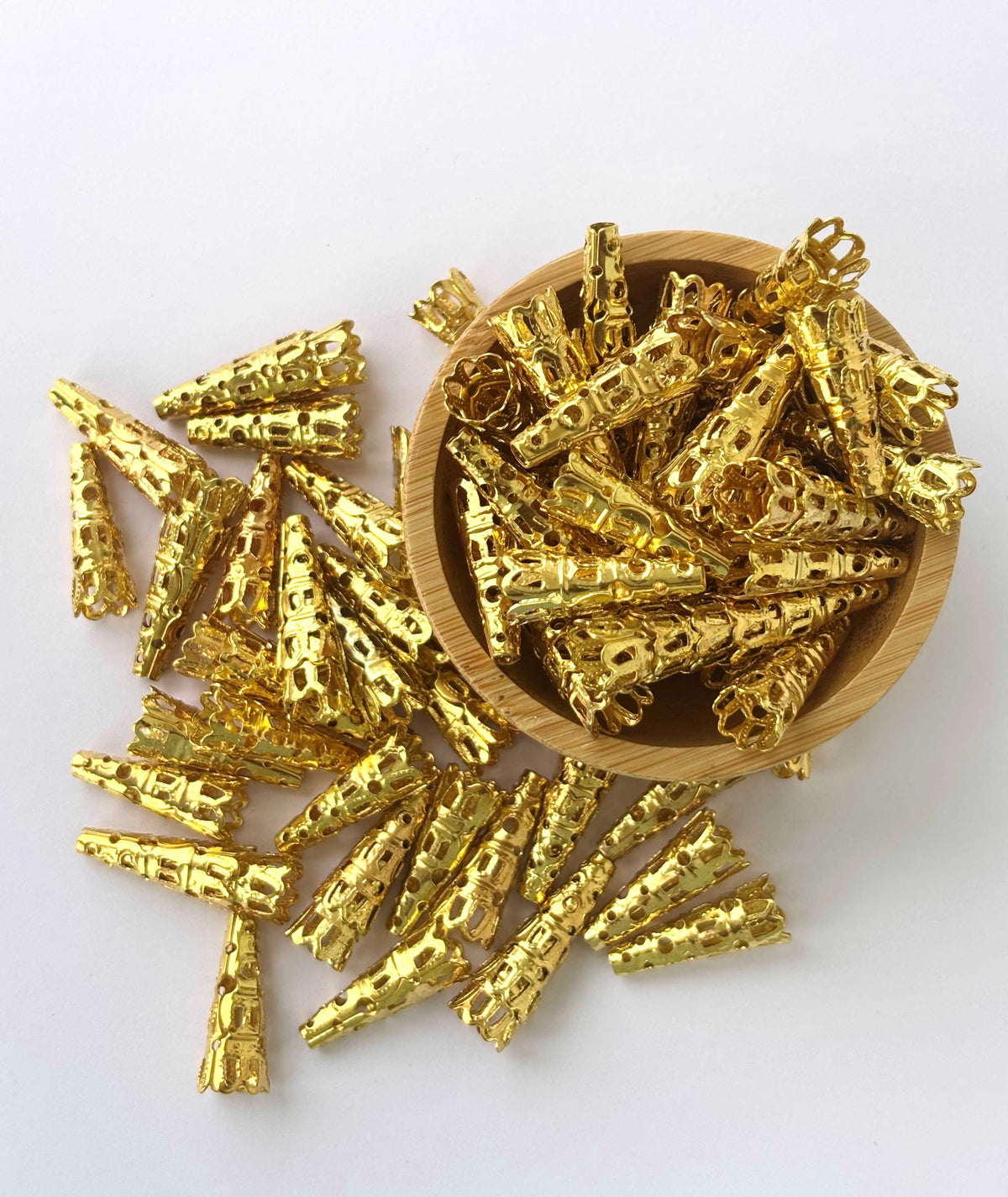 Long Gold Filigree Cone Bead Caps 22x9MM