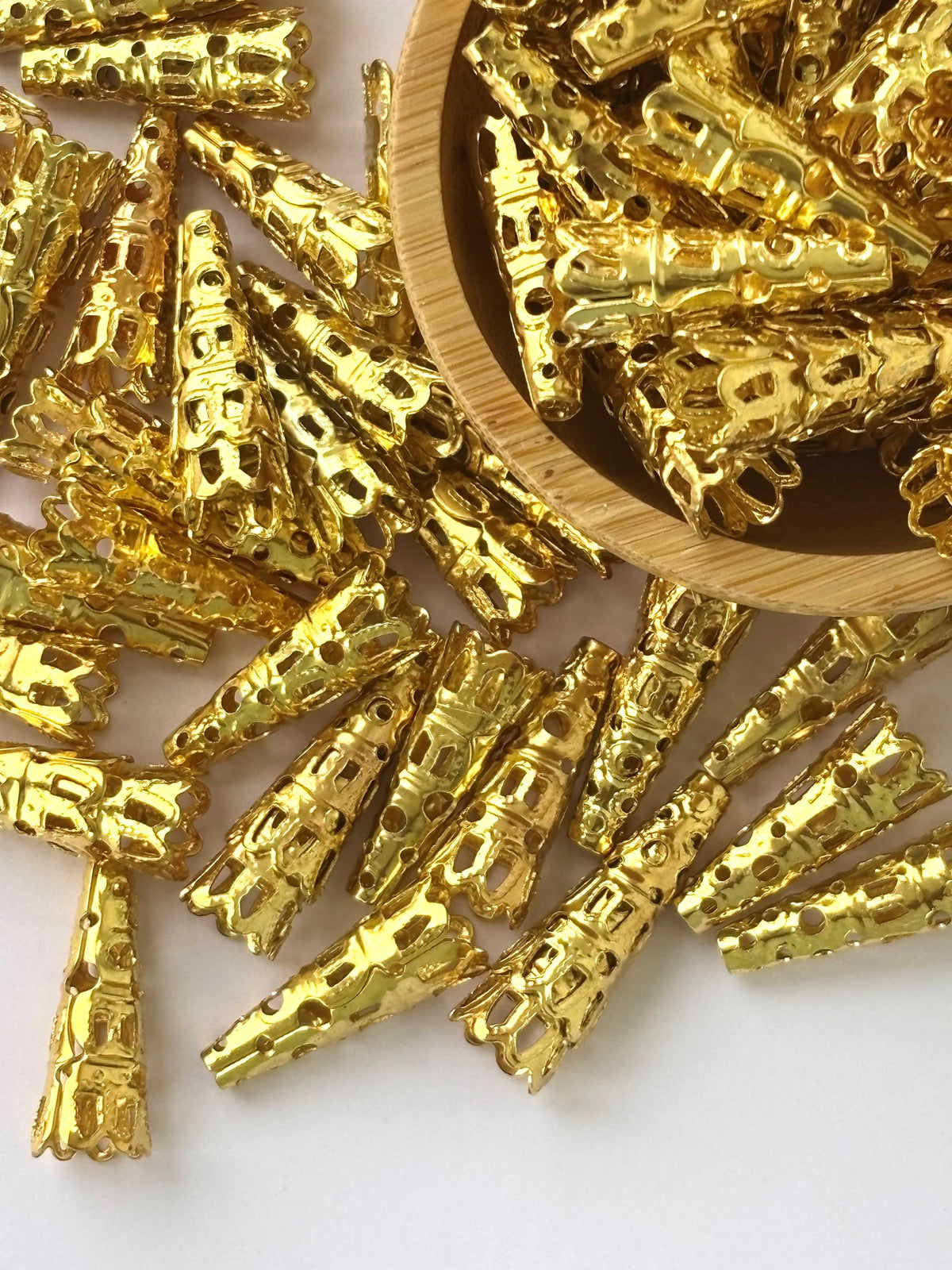 Long Gold Filigree Cone Bead Caps 22x9MM