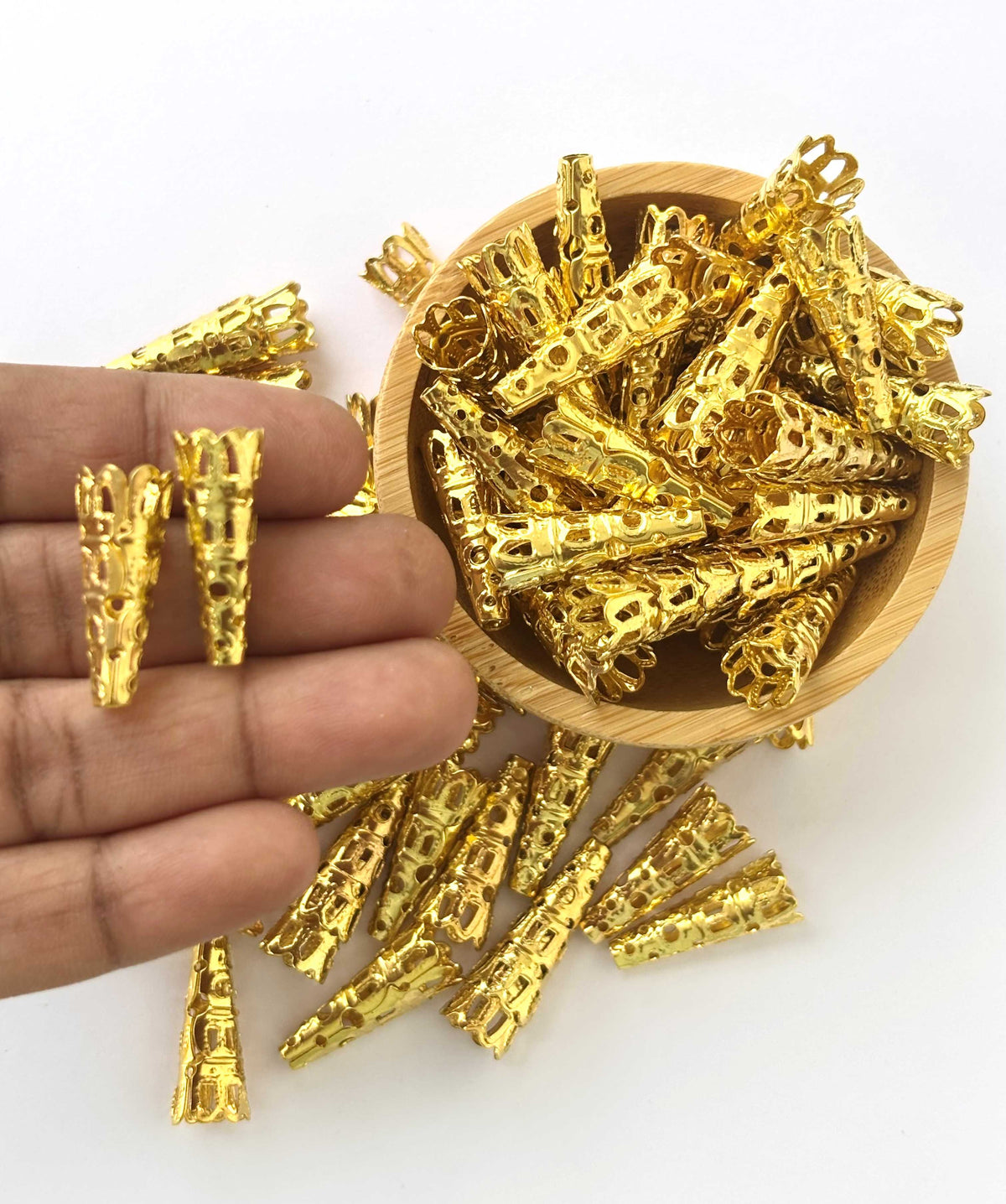 Long Gold Filigree Cone Bead Caps 22x9MM