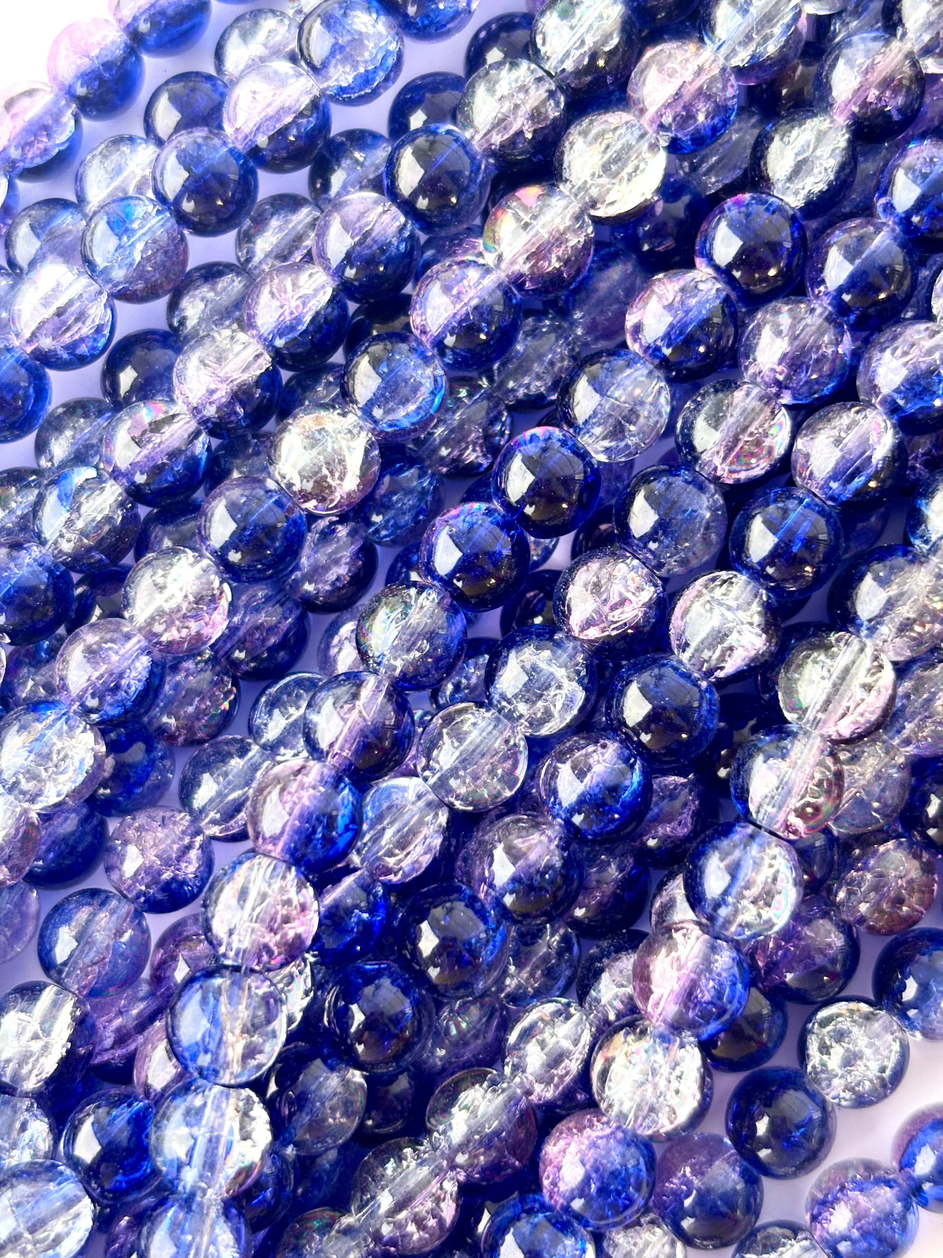 Cobalt Blue Crackle Glass Beads 8MM 30 Inches