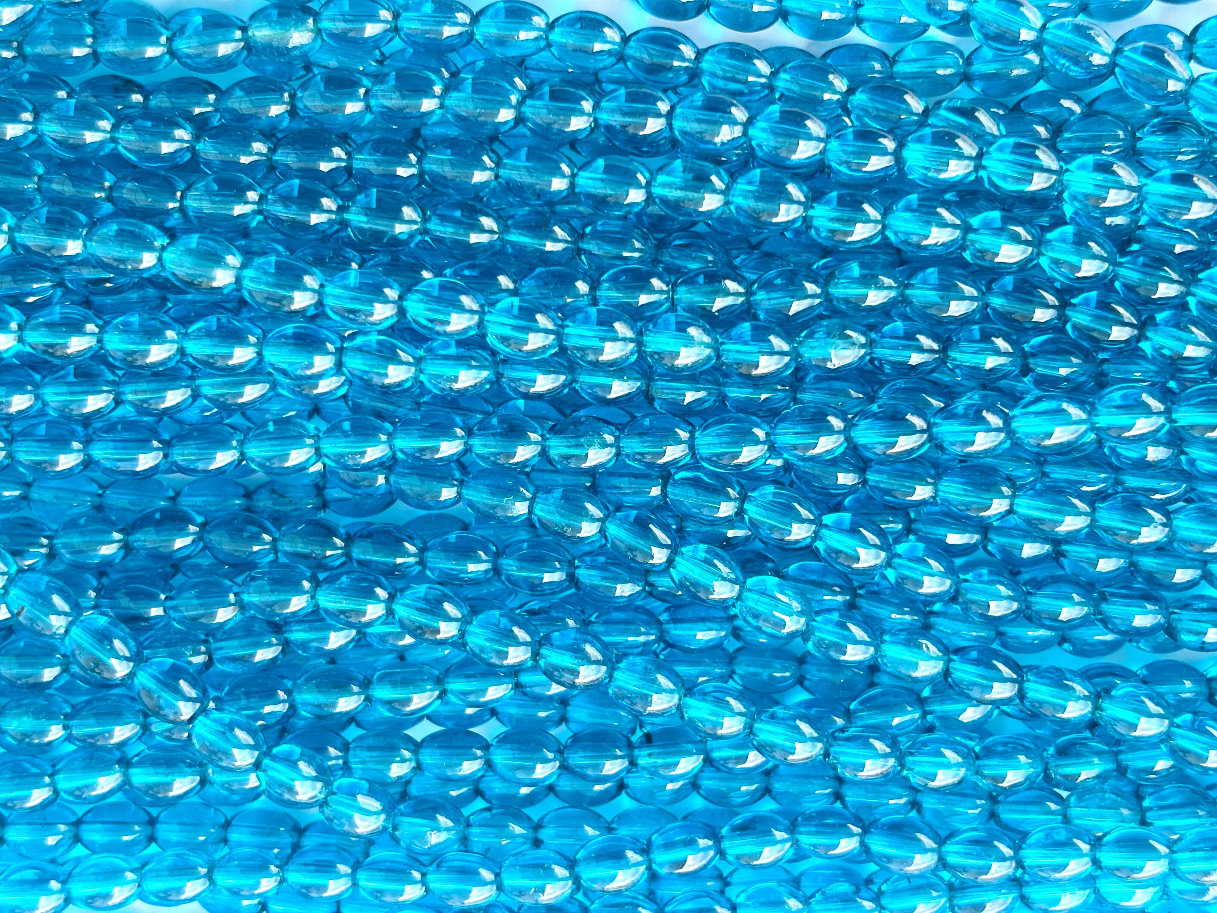 Aqua Blue Oval Beads 6x8MM 26 Inches