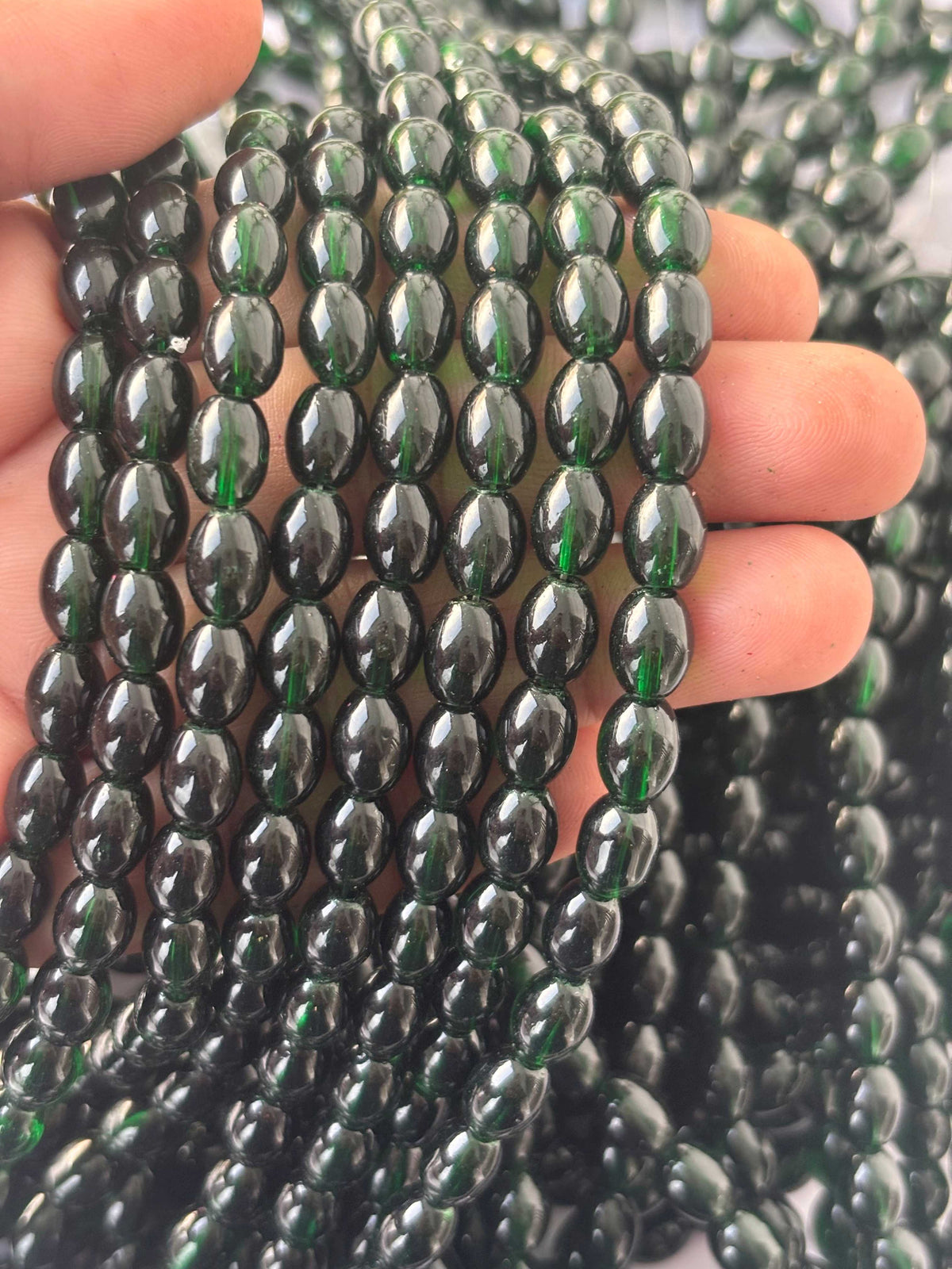 Deep Emerald Oval Beads 6x8MM 26 Inches