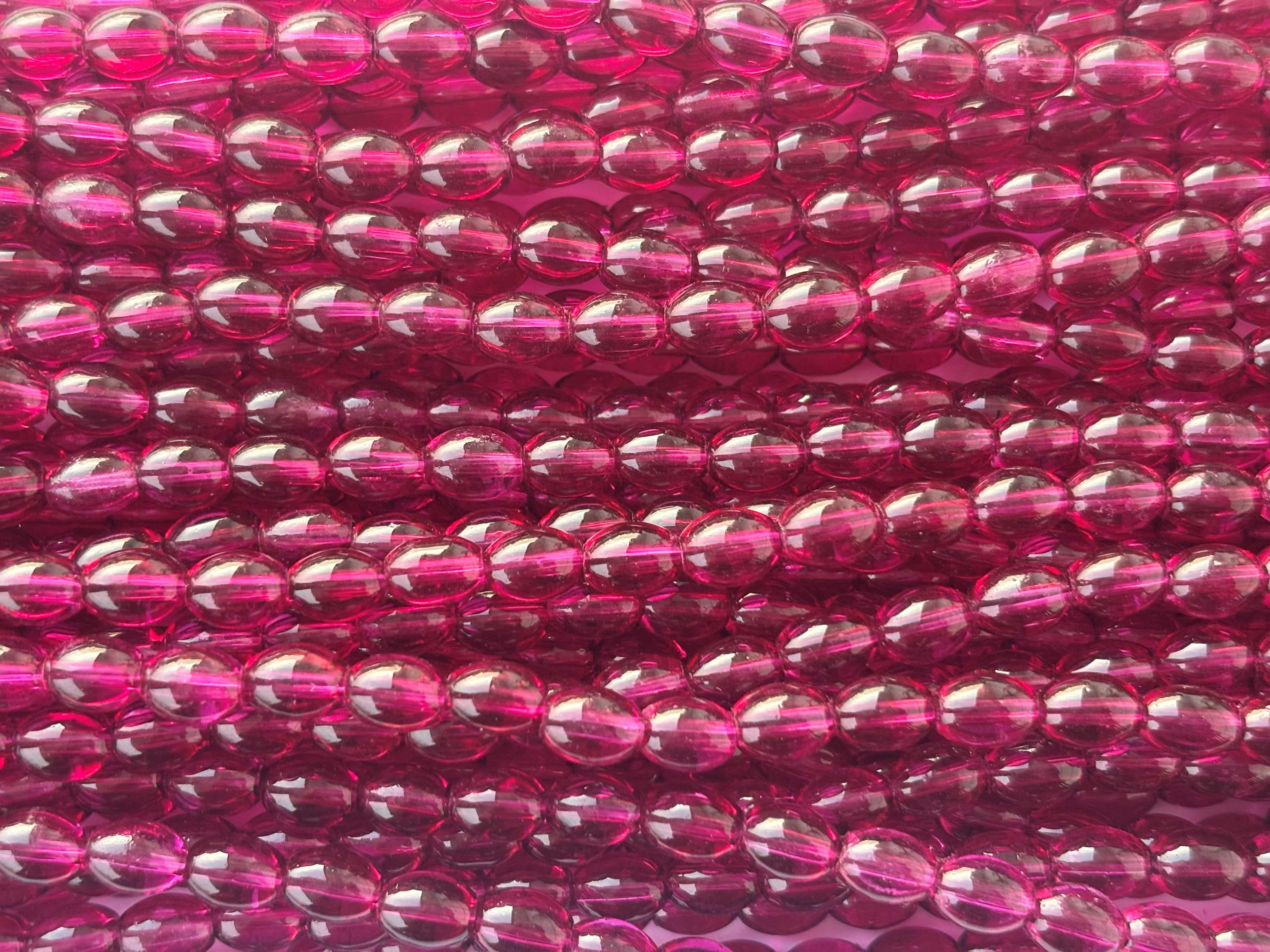 Raspberry Pink Oval Beads 6x8MM 26 Inches