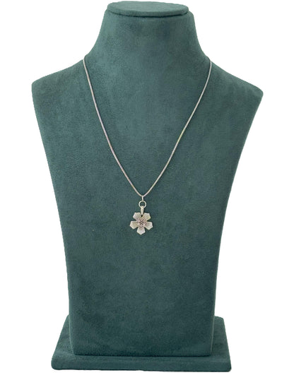 Oxidized Silver Flower Pendant Necklace