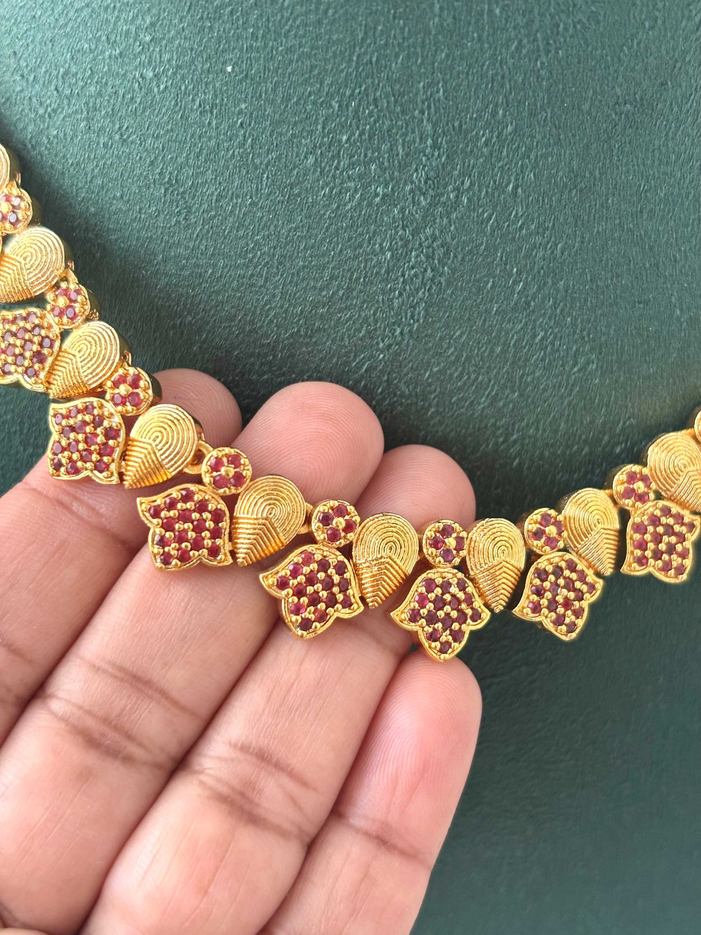 Gold-Plated Ruby-Style Floral Necklace