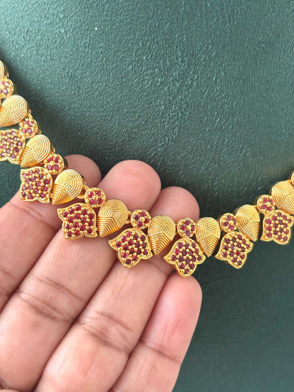 Gold-Plated Ruby-Style Floral Necklace
