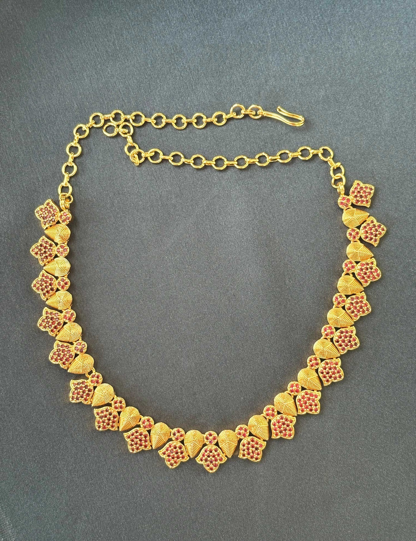 Gold-Plated Ruby-Style Floral Necklace