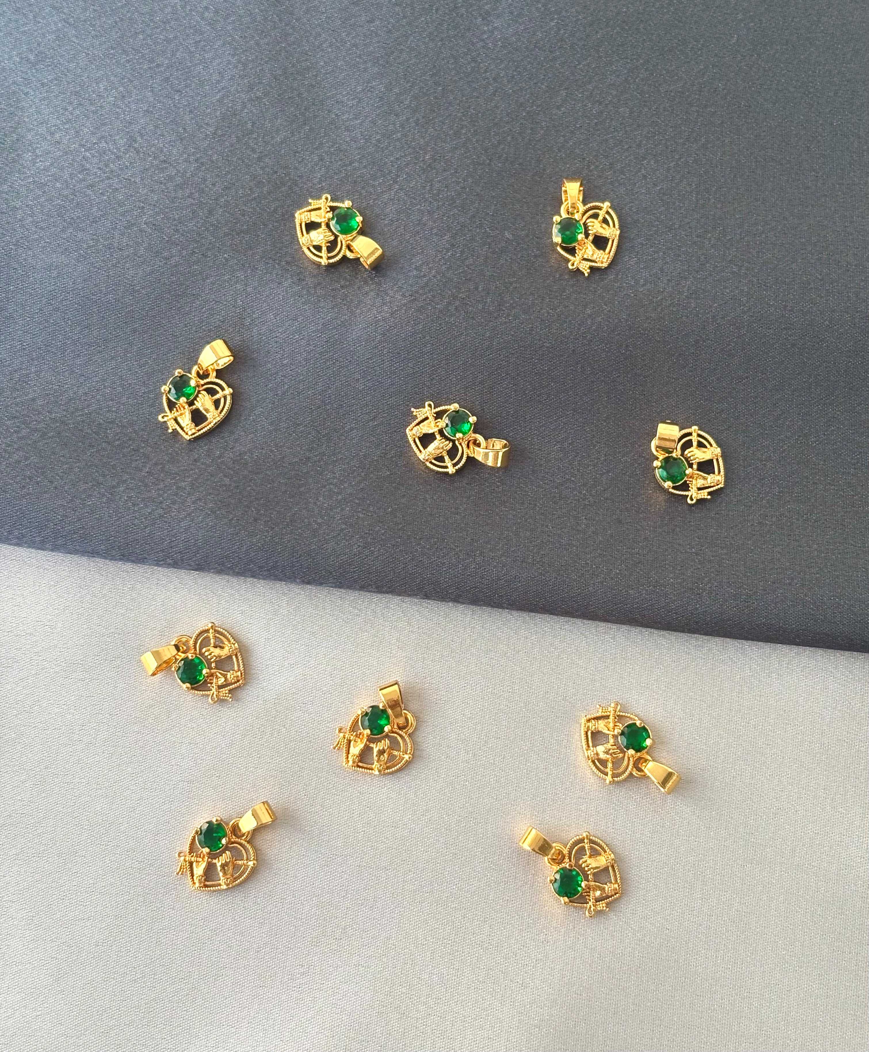 Gold-Plated Green Heart Pendant with Hand Motif