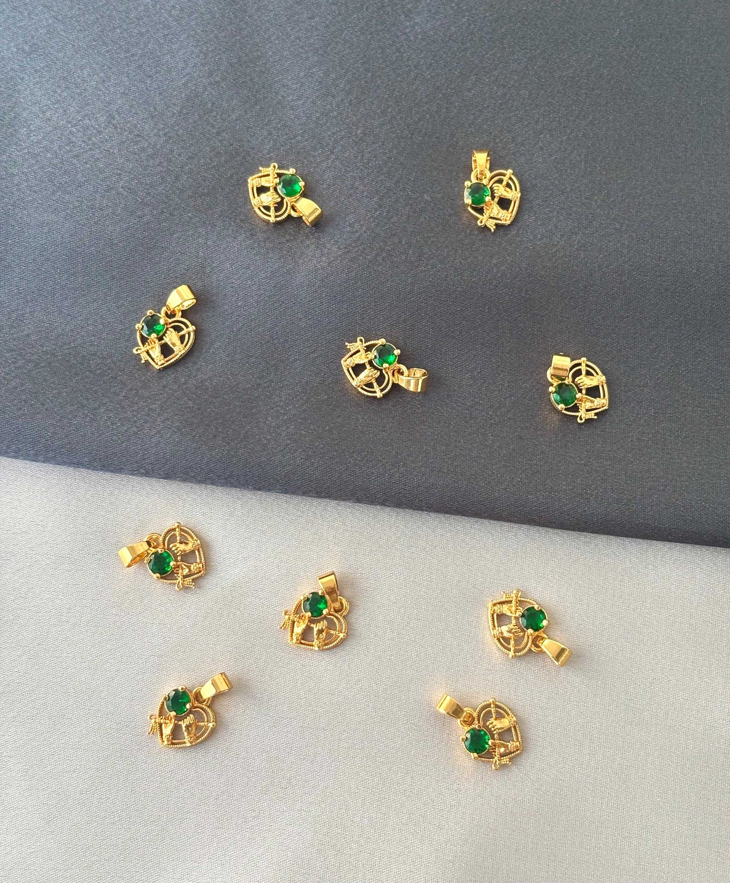 Gold-Plated Green Heart Pendant with Hand Motif