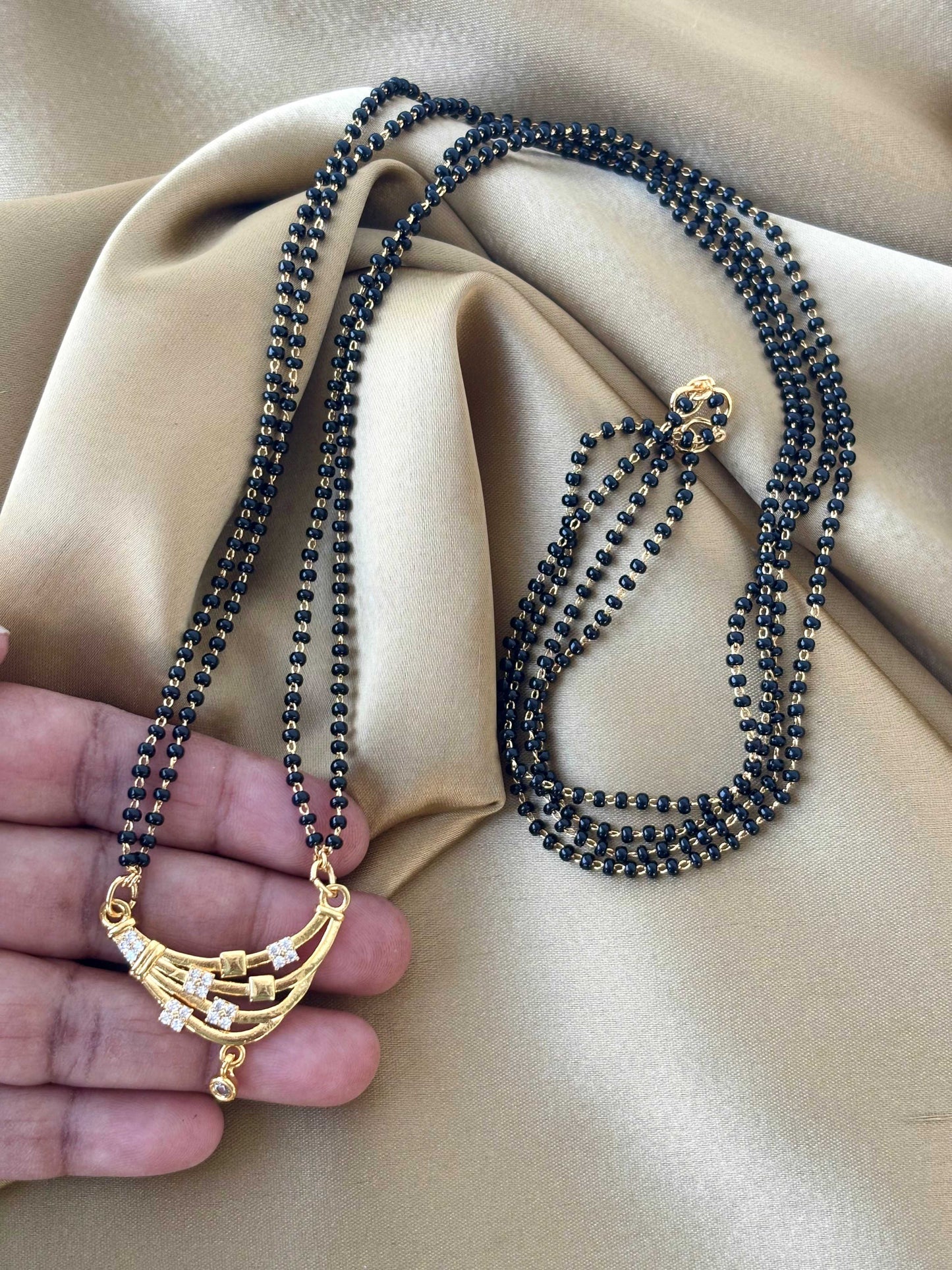 Gold Plated Black Beaded Mangalsutra Necklace