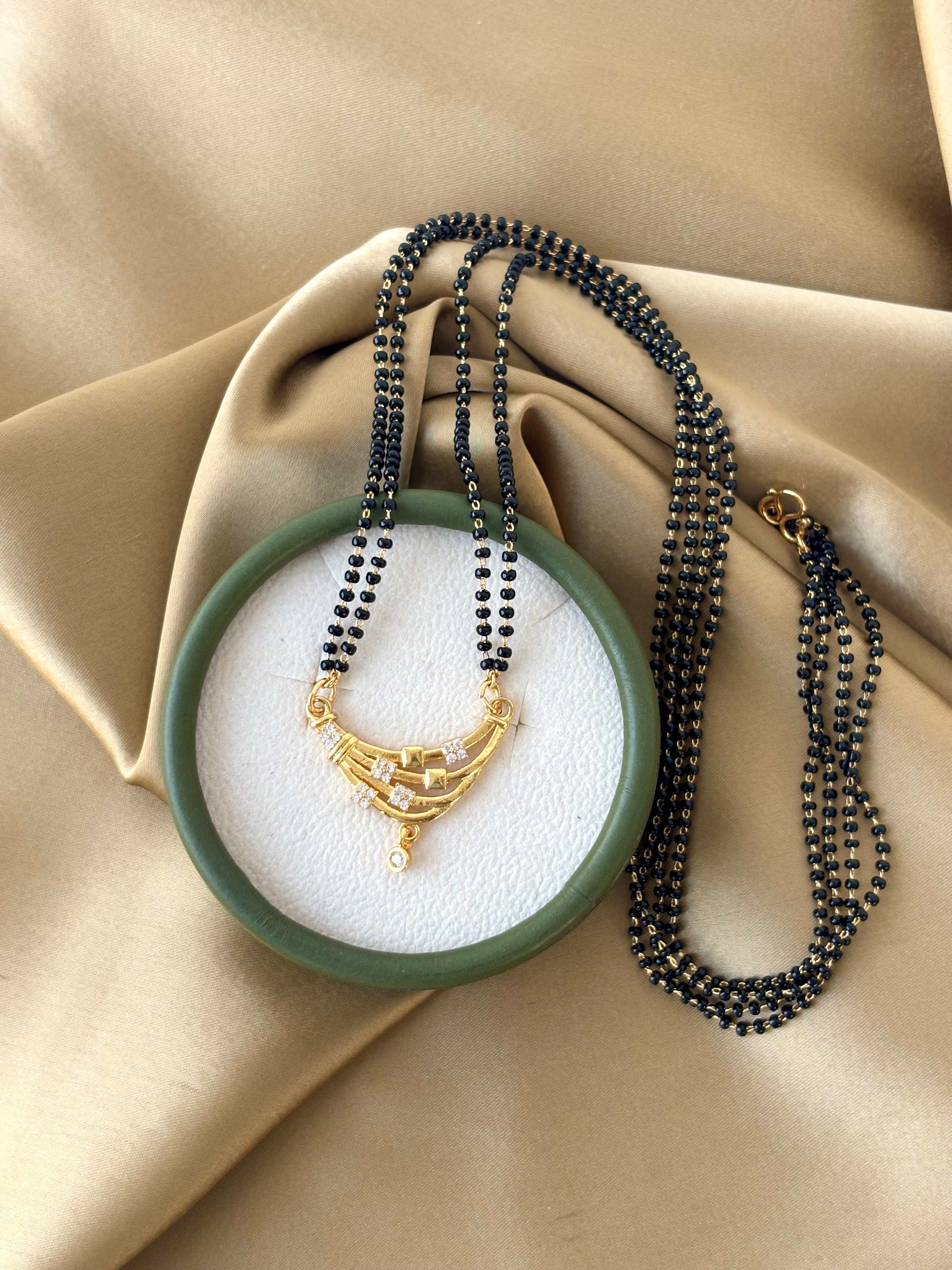 Gold Plated Black Beaded Mangalsutra Necklace