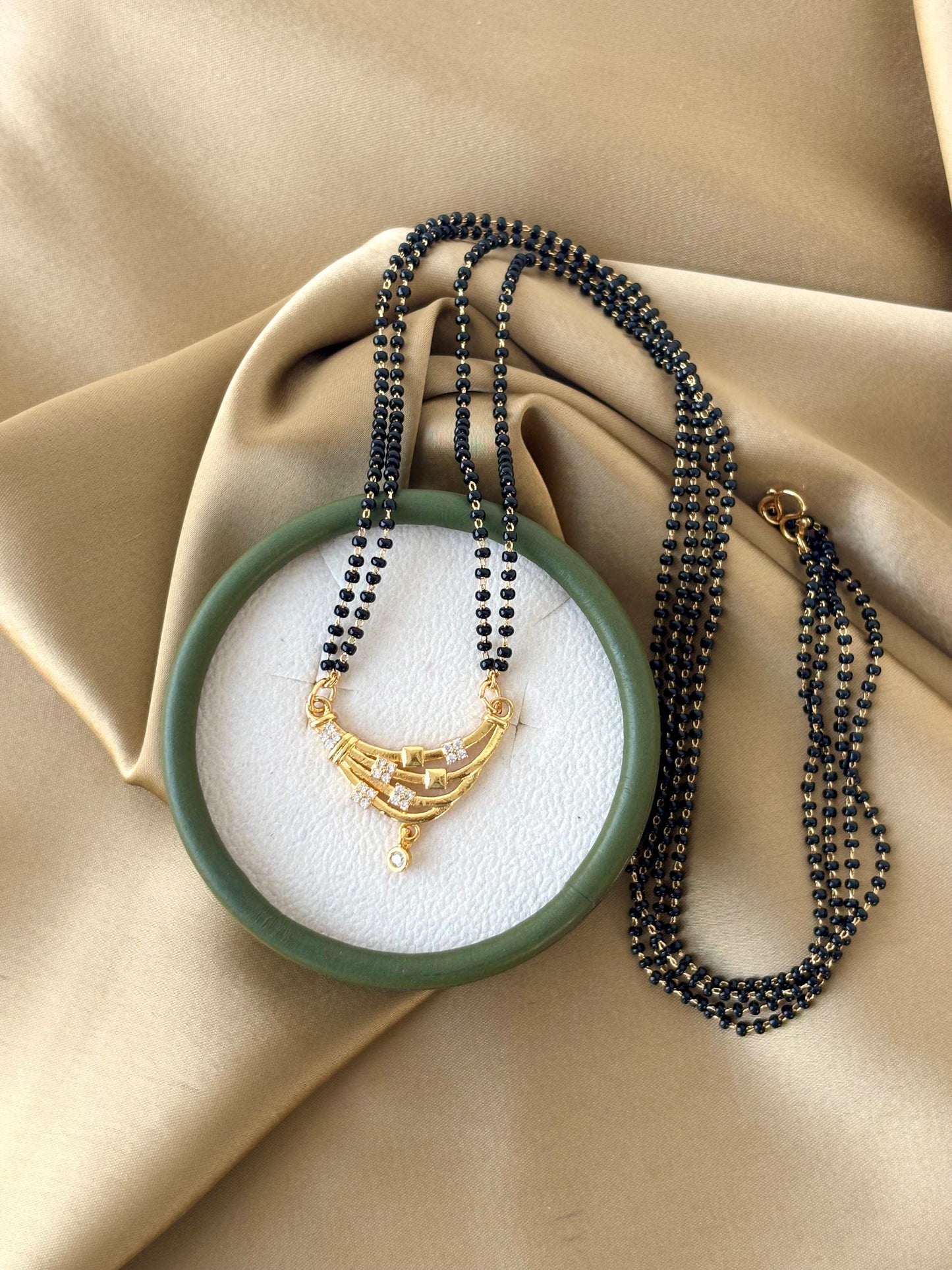 Gold Plated Black Beaded Mangalsutra Necklace