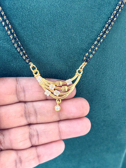 Gold Plated Black Beaded Mangalsutra Necklace