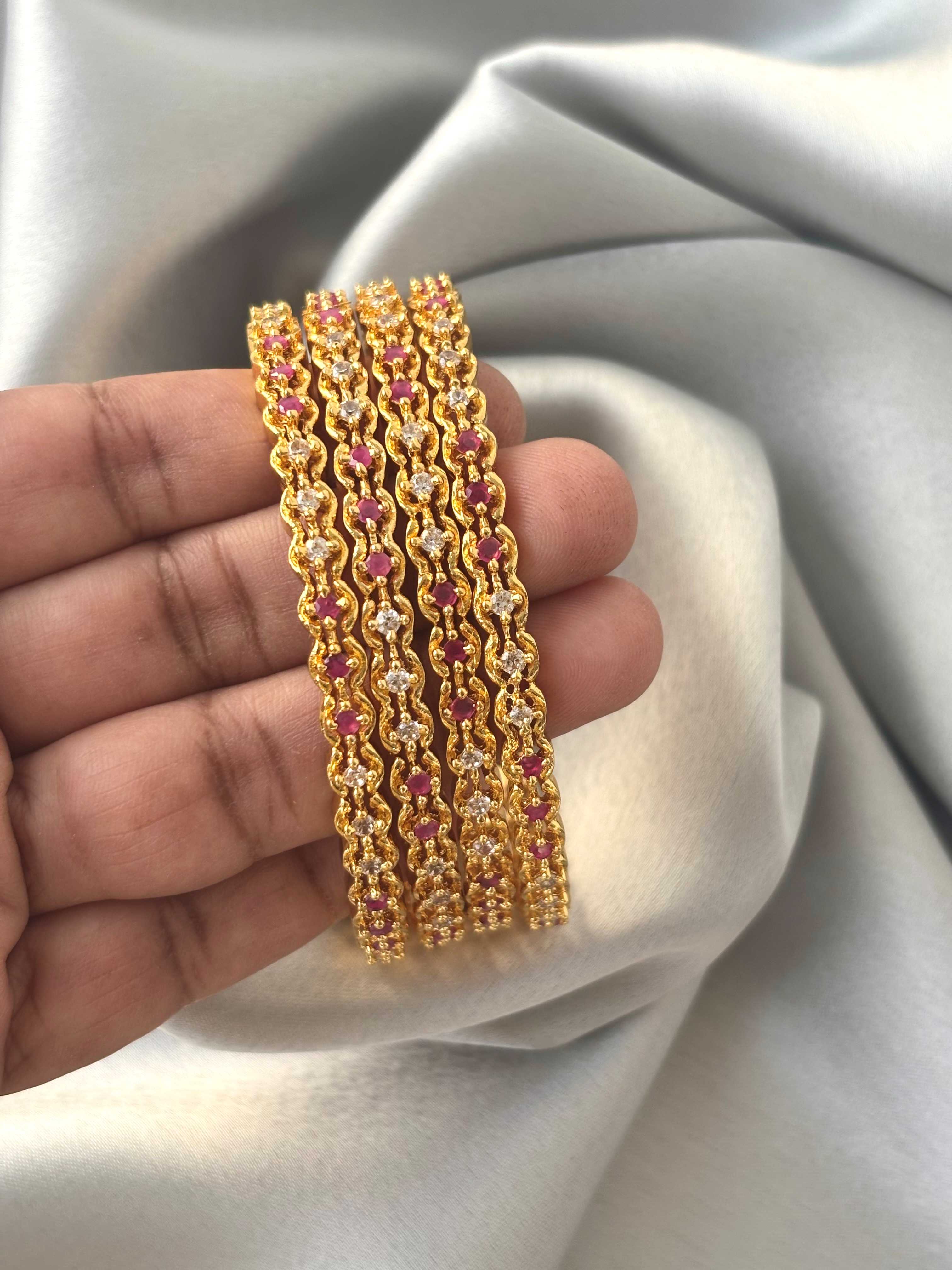 Ruby and White Stone Scalloped Bangles 2.4