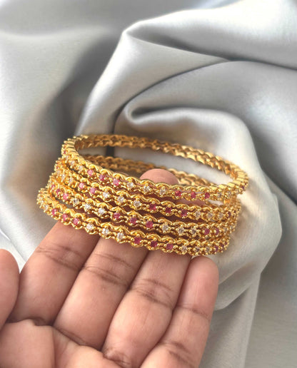 Ruby and White Stone Scalloped Bangles 2.4