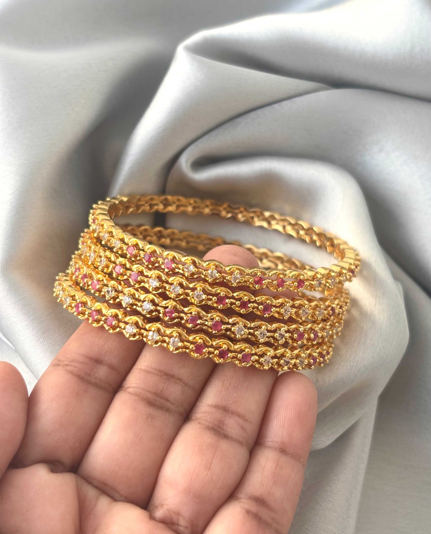 Ruby and White Stone Scalloped Bangles 2.6