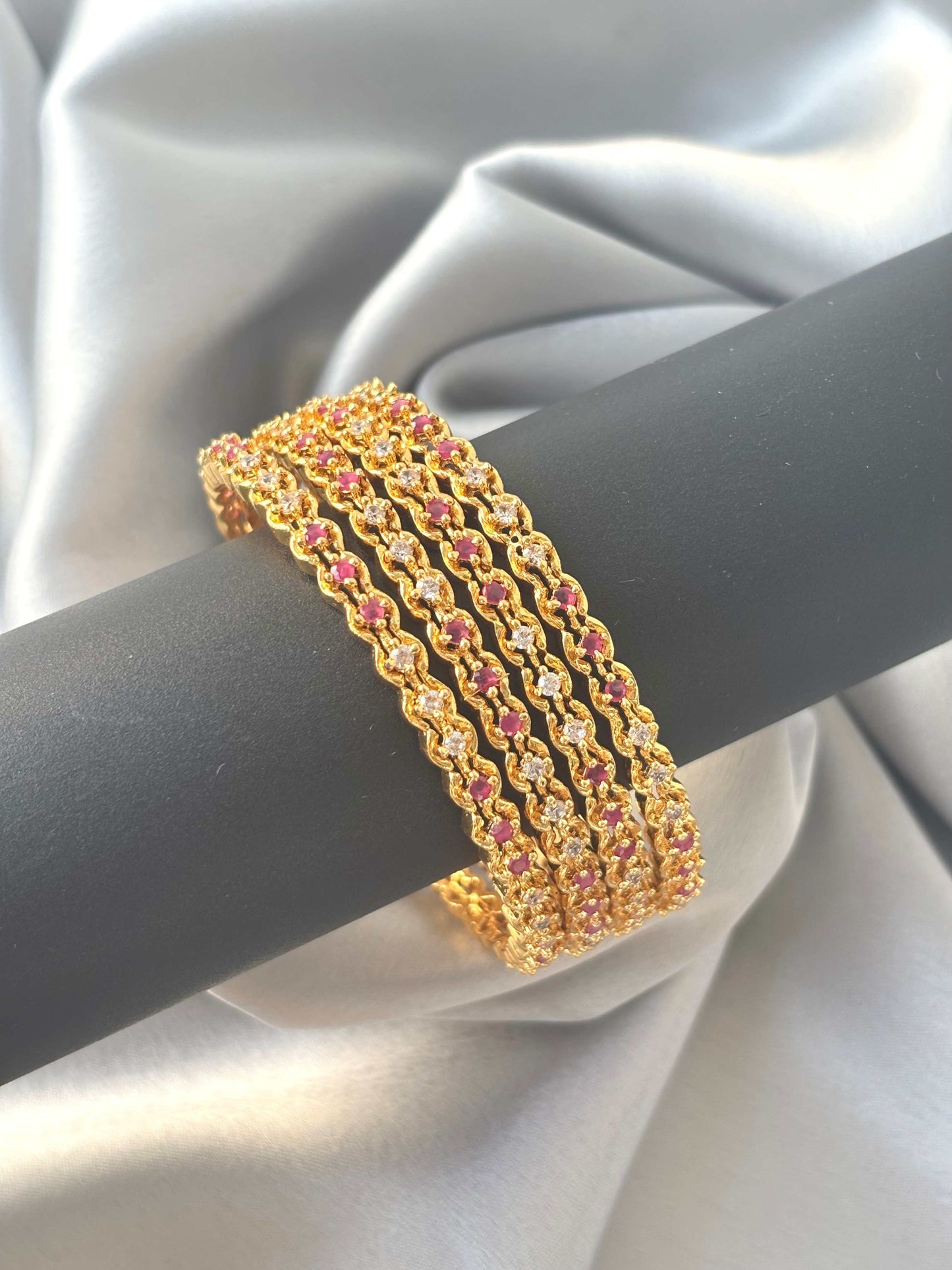 Ruby and White Stone Scalloped Bangles 2.4