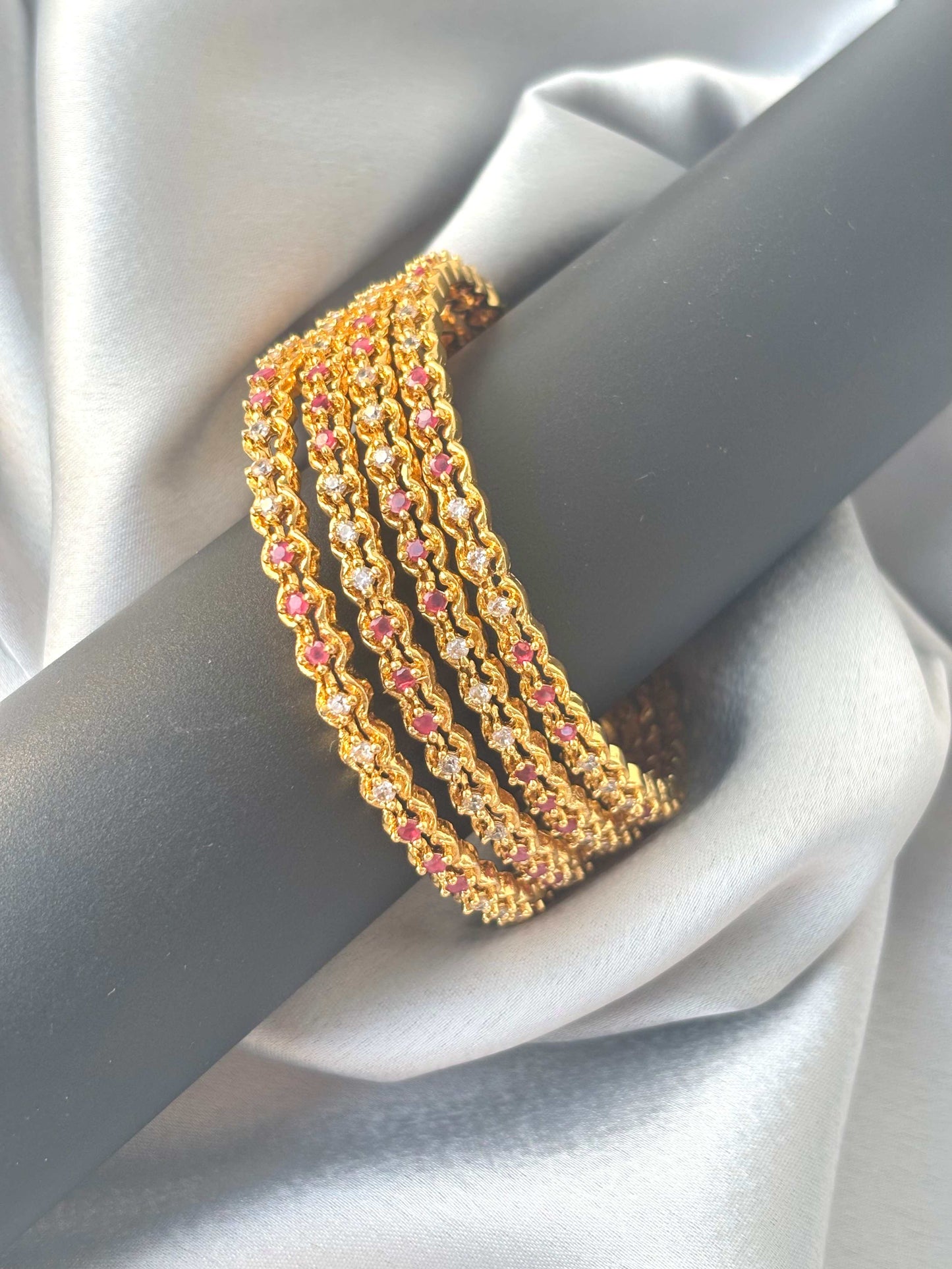 Ruby and White Stone Scalloped Bangles 2.6