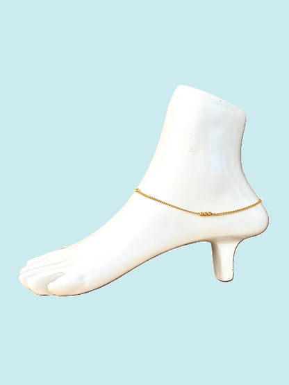 Gold-Plated Curb Chain Bead Anklet