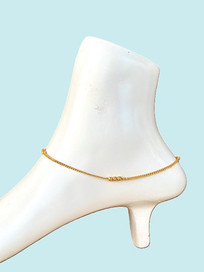 Gold-Plated Curb Chain Bead Anklet