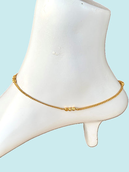 Gold-Plated Curb Chain Bead Anklet