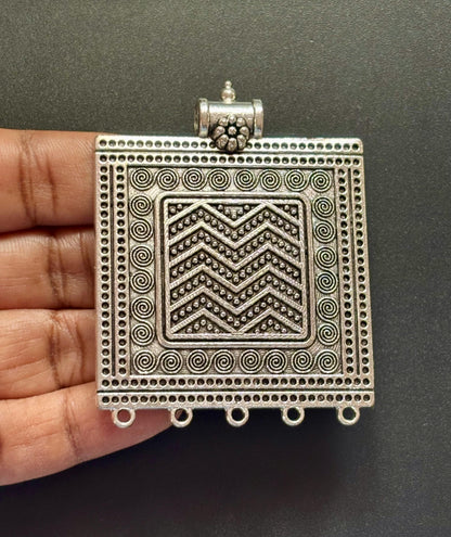 Tribal Square Pendant in Oxidised Germam Silver