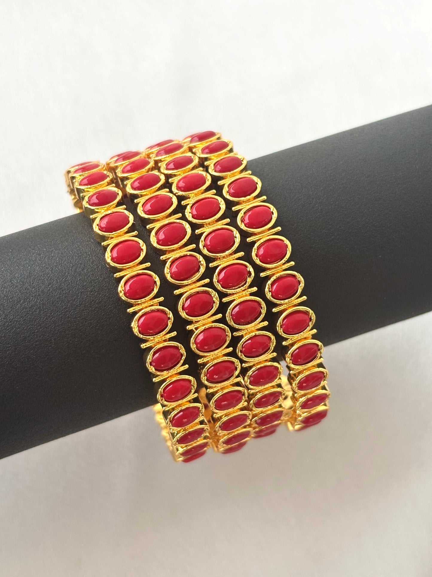 Gold Plated Red Coral Bangles - Set of 2