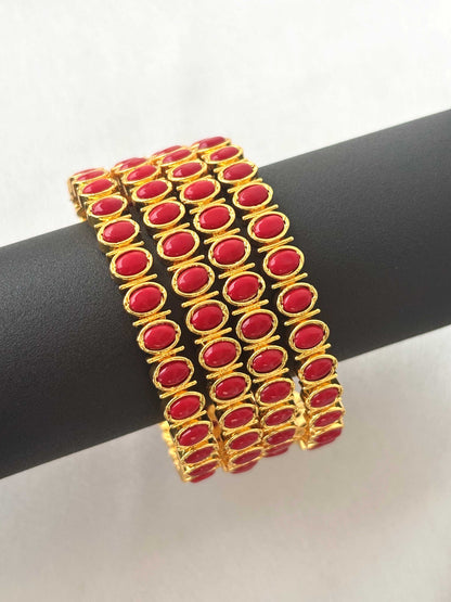 Gold Plated Red Coral Bangles - Set of 2