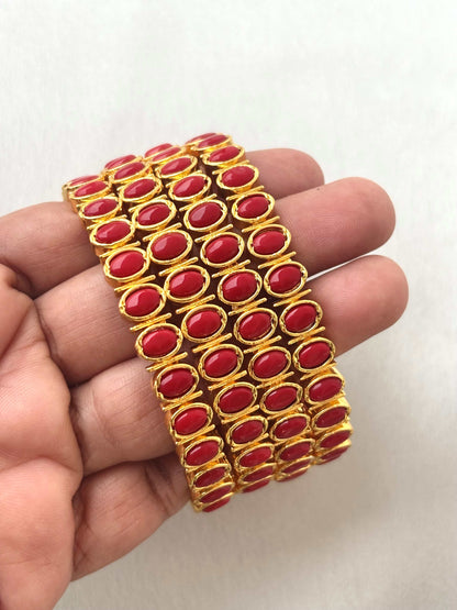 Gold Plated Red Coral Bangles - Set of 2