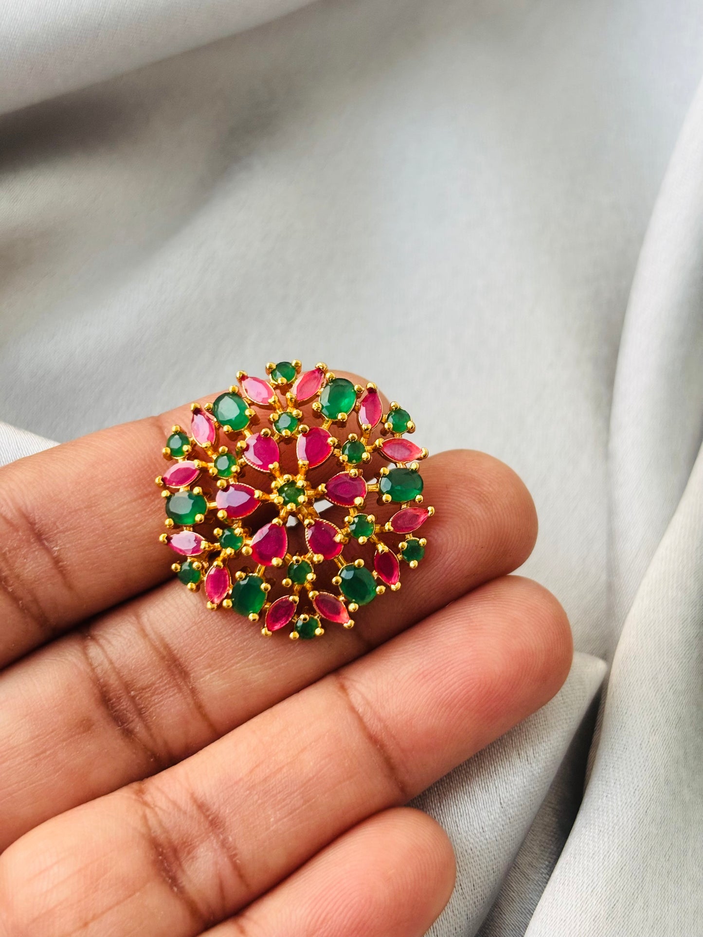 Gold Plated Pink and Green Stone Cluster Studs