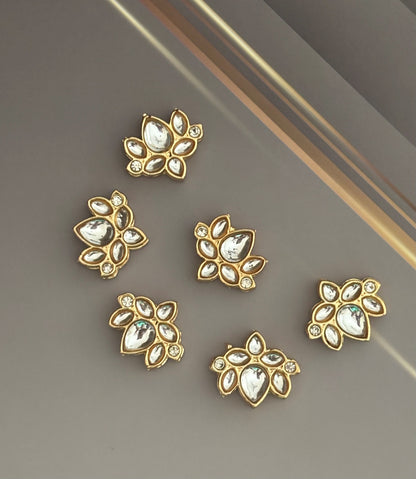 Gold Plated Lotus Clear Kundan Stones