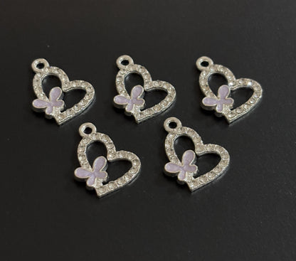 Two Pieces Lavender Butterfly Heart Charms