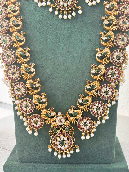 Antique Peacock Haram and Choker Bridal Set