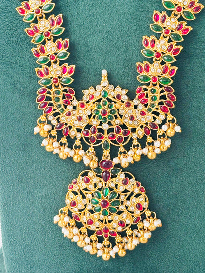 Antique Gold Kemp Stone Haram with Jhumkas