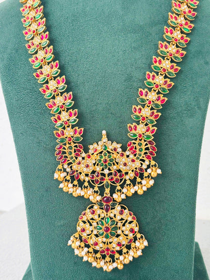 Antique Gold Kemp Stone Haram with Jhumkas