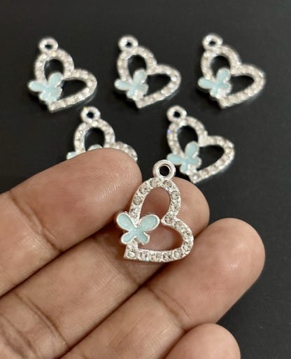 Two Pieces Pistachio Green Butterfly Heart Charms
