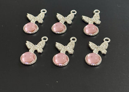 Two Pieces Pink Crystal Butterfly Charms