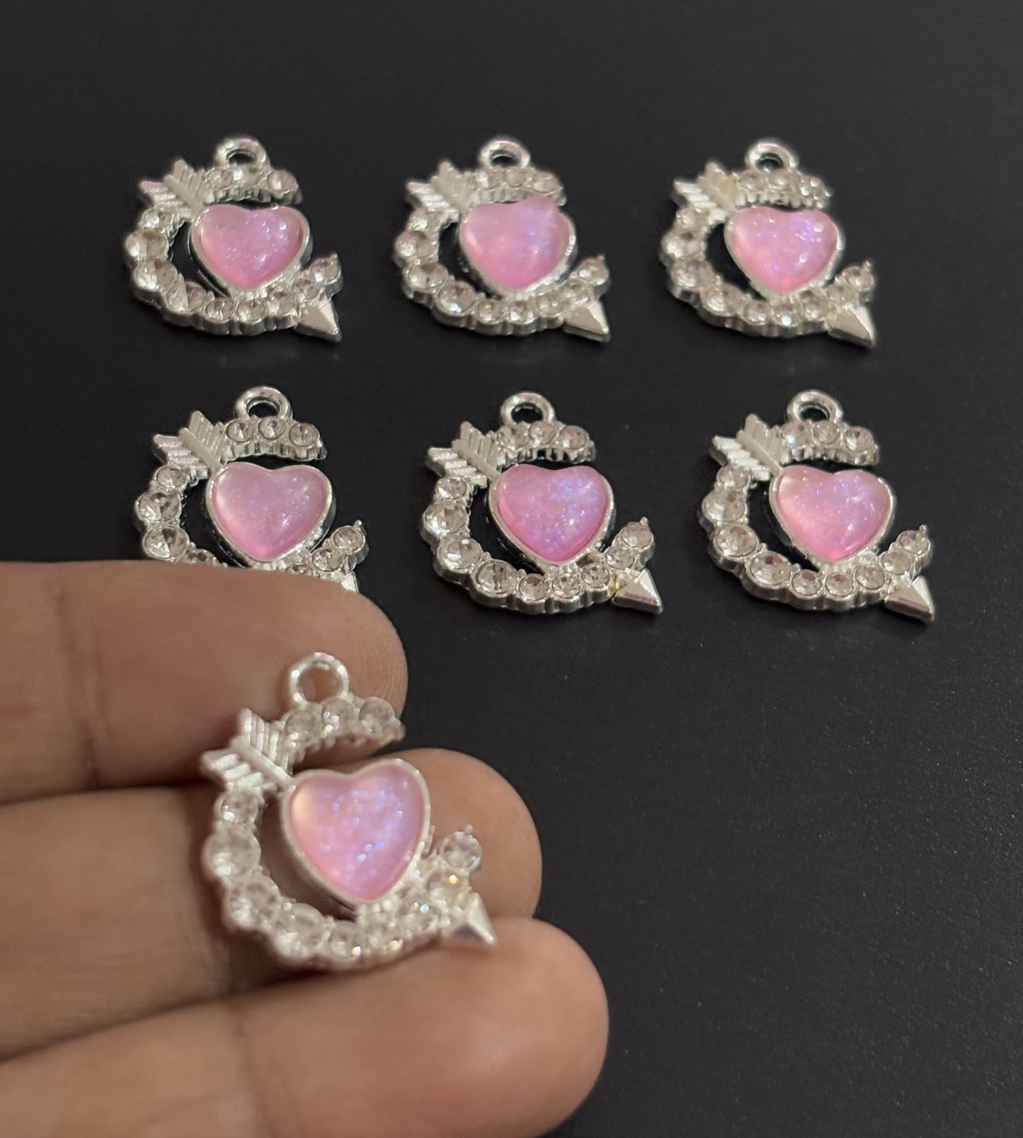 Four Pieces Enamelled Charms - Two Pieces Pink Heart Arrow Charm