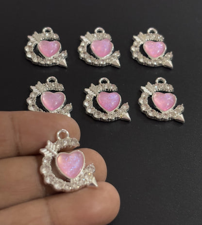 Four Pieces Enamelled Charms - Two Pieces Pink Heart Arrow Charm