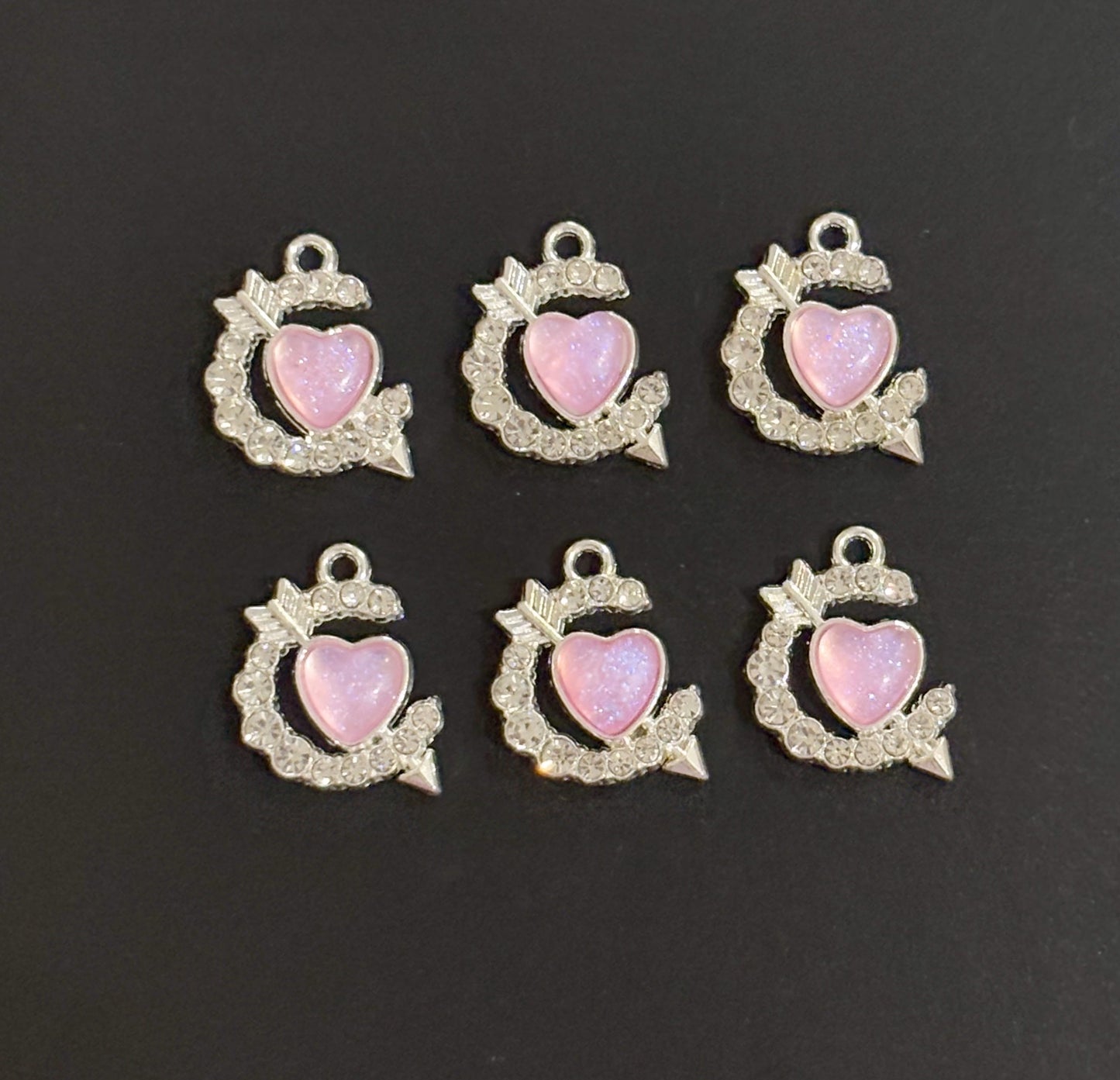 Four Pieces Enamelled Charms - Two Pieces Pink Heart Arrow Charm