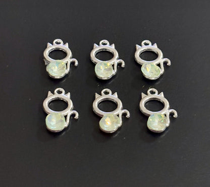 Two Pieces Green Crystal Cat Charms