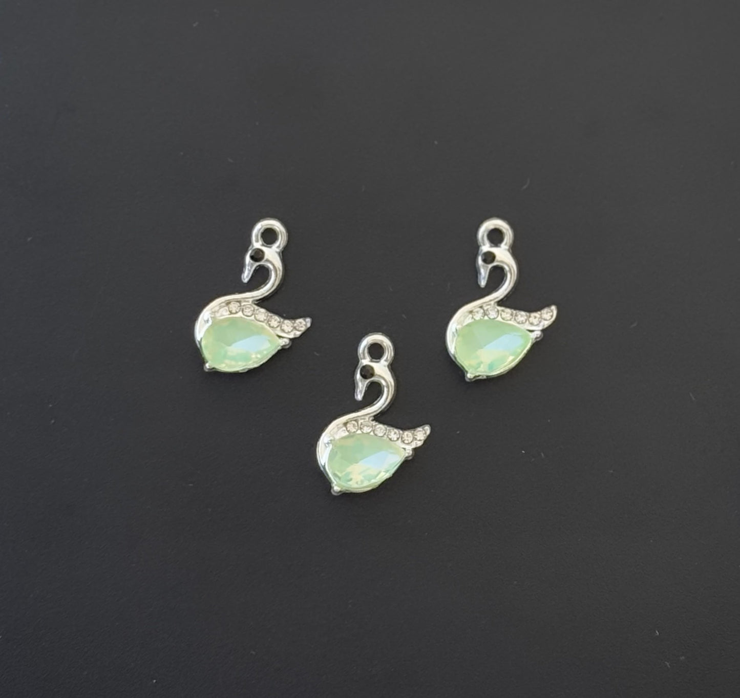 Two Pieces Green Crystal Swan Charms