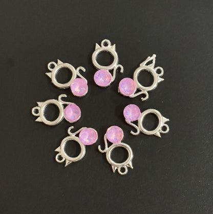 Two Pieces Dark Pink Crystal Cat Charms