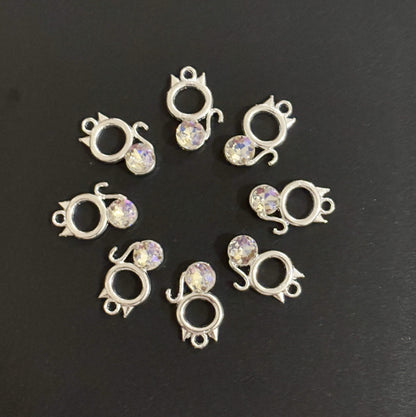 Two Pieces White Crystal Cat Charms