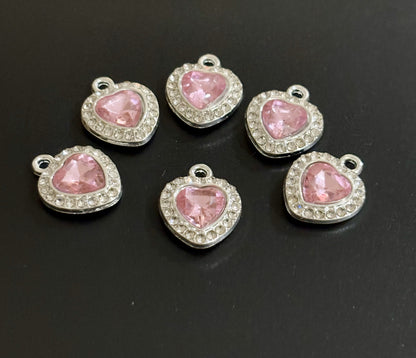 Two Pieces Iridescent Pink Heart Charms