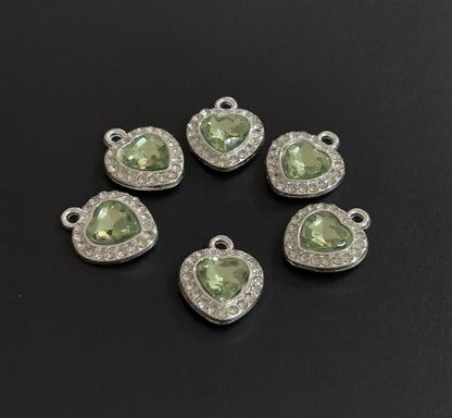 Two Pieces Green Heart Rhinestone Charms