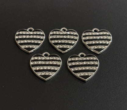 Two Pieces Striped Rhinestone Heart Charms